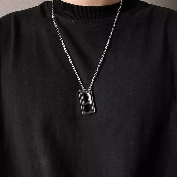 Unisex Stainless Steel Geometric Pendant Necklace - Picture 2 of 6